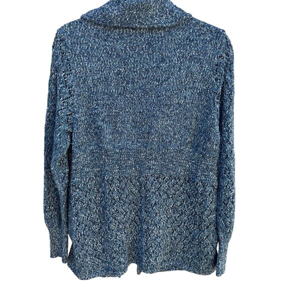 Modern Soul Womens Shawl Collar Blue Metallic Open Knit Cardigan Sweater Jacket - Picture 4 of 11